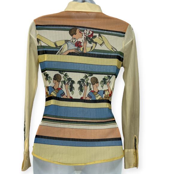 Vintage San Francisco Shirt Works | M | Art Deco Button Front Top Blouse 70's - Picture 4 of 7